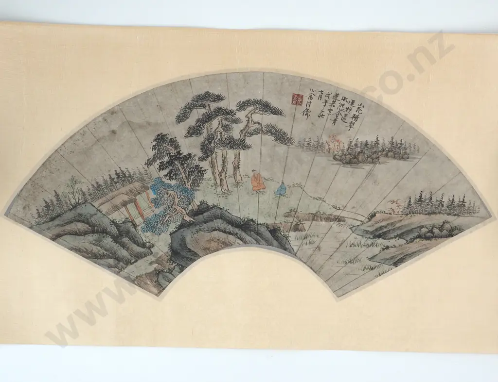 Ten Chinese Landscape Fan Shaped Paintings In the Form Of A Fan Image 1++