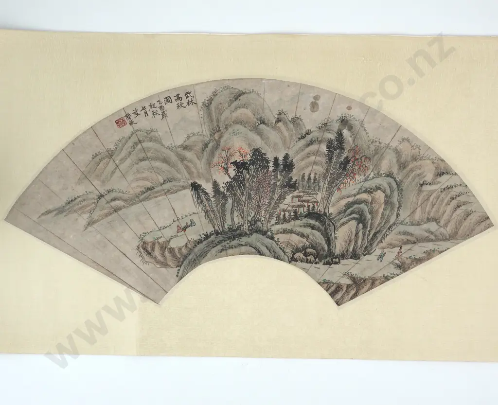 Ten Chinese Landscape Fan Shaped Paintings In the Form Of A Fan Image 1++