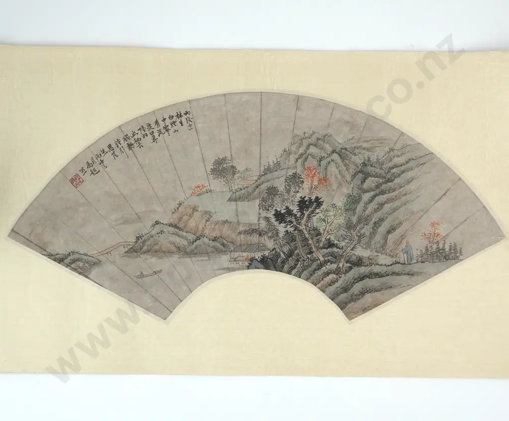 Ten Chinese Landscape Fan Shaped Paintings In the Form Of A Fan Image 1++