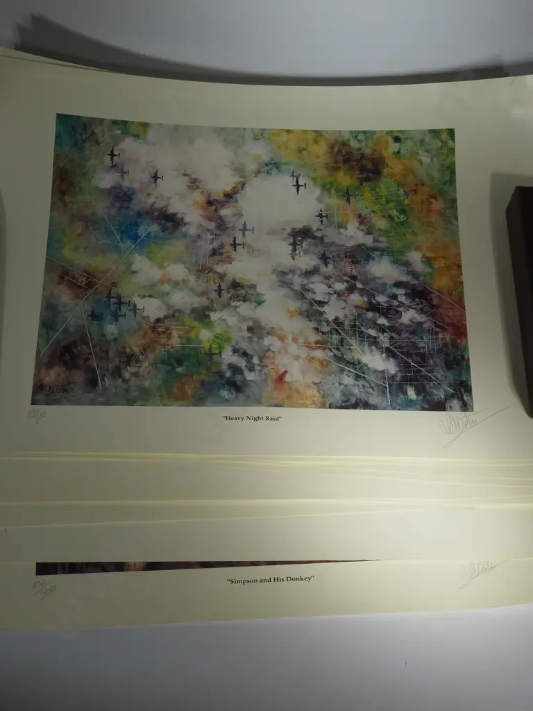Collection Of Twelve Limited Edition Prints By D Water Depicting War Time Scenes Including Heavy Night Raid, Battle  Image 1++