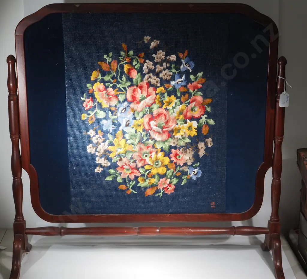 Vintage Wood & Floral Tapestry Fire Screen/Guard. Image 1++