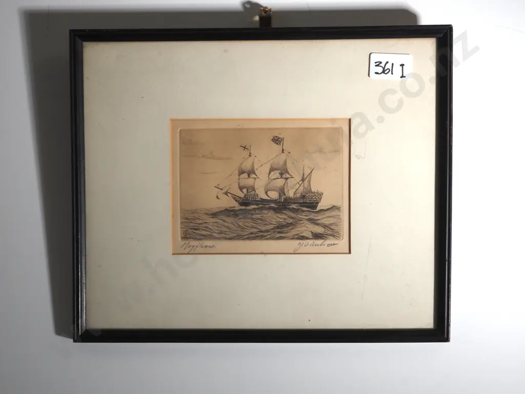 Artist Indecipherable. Mayflower. Etching. Signed.   Image 1++