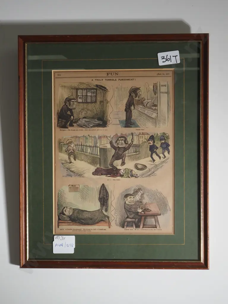 "Fun Magazine" A  Framed Newspaper Article From 1877 Showing The Futility Of Imprisonment. Image 1++