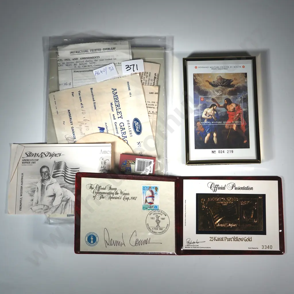 Assorted Ephemera incl 1940's New Zealand Tax Returns - Car Garage Stamp Duty - Commemorative Stamps  Image 1++