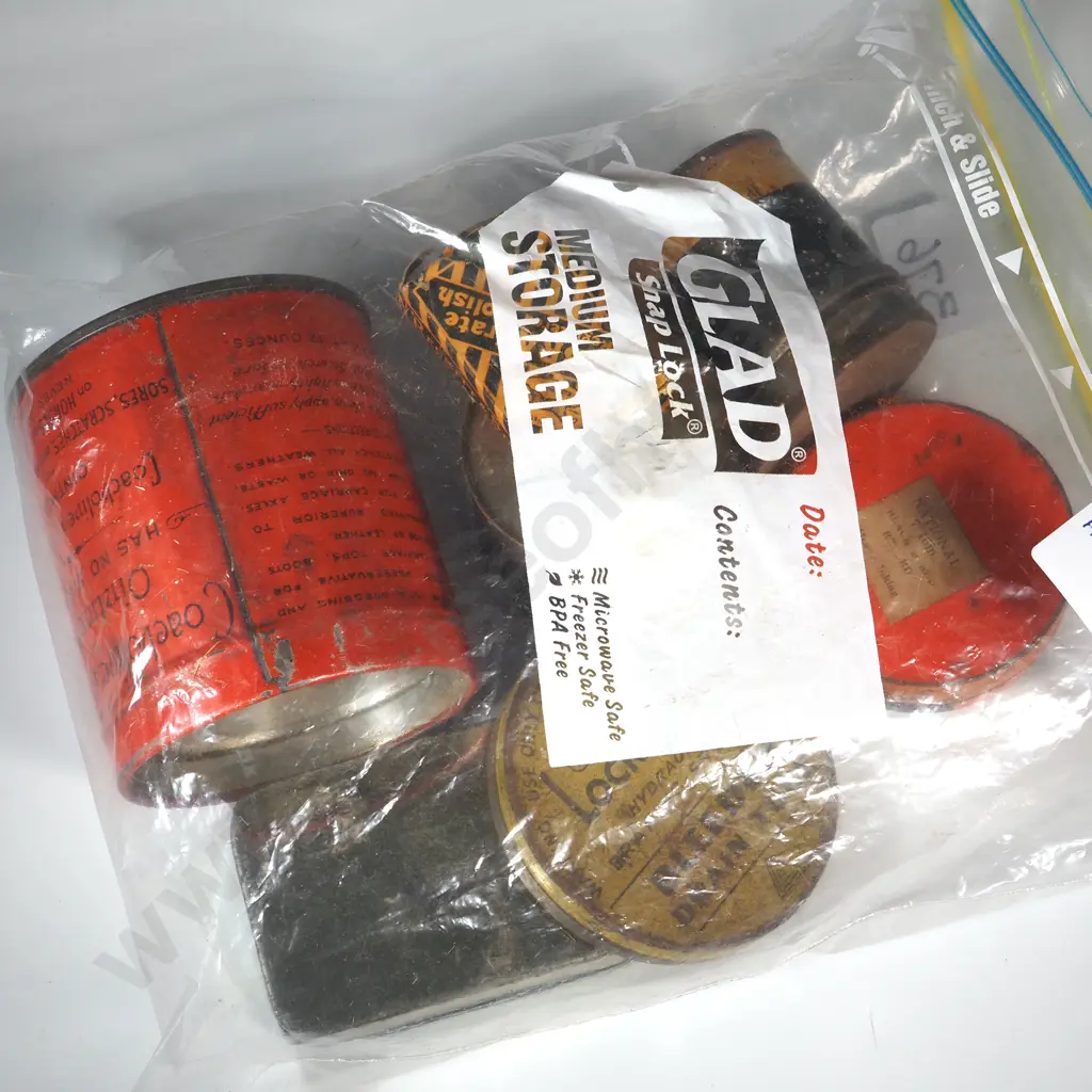 Five Vinage Tins Lockhead Bleeder Drain Tube, Small Greggs Coffee Tin, Velos 24 Type Cleaner, Assorted Steel Cotter Pins Image 1++