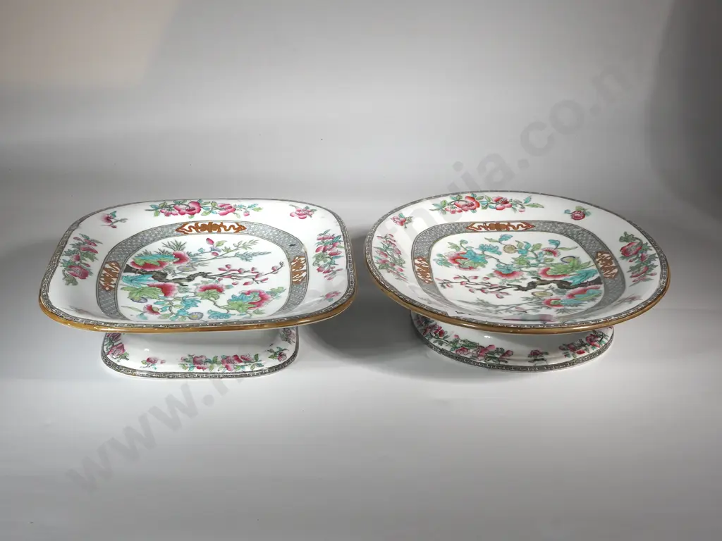 Pair Of Antique Circular Imari Minton  New Stone 1860 Floral Comport Cake Stands Image 1++