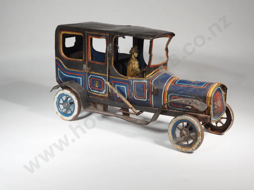 Vintage German? Wind Up  Tin Toy Limousine. Painted Blue & Numbered 210 with Driver A/F Image 1++