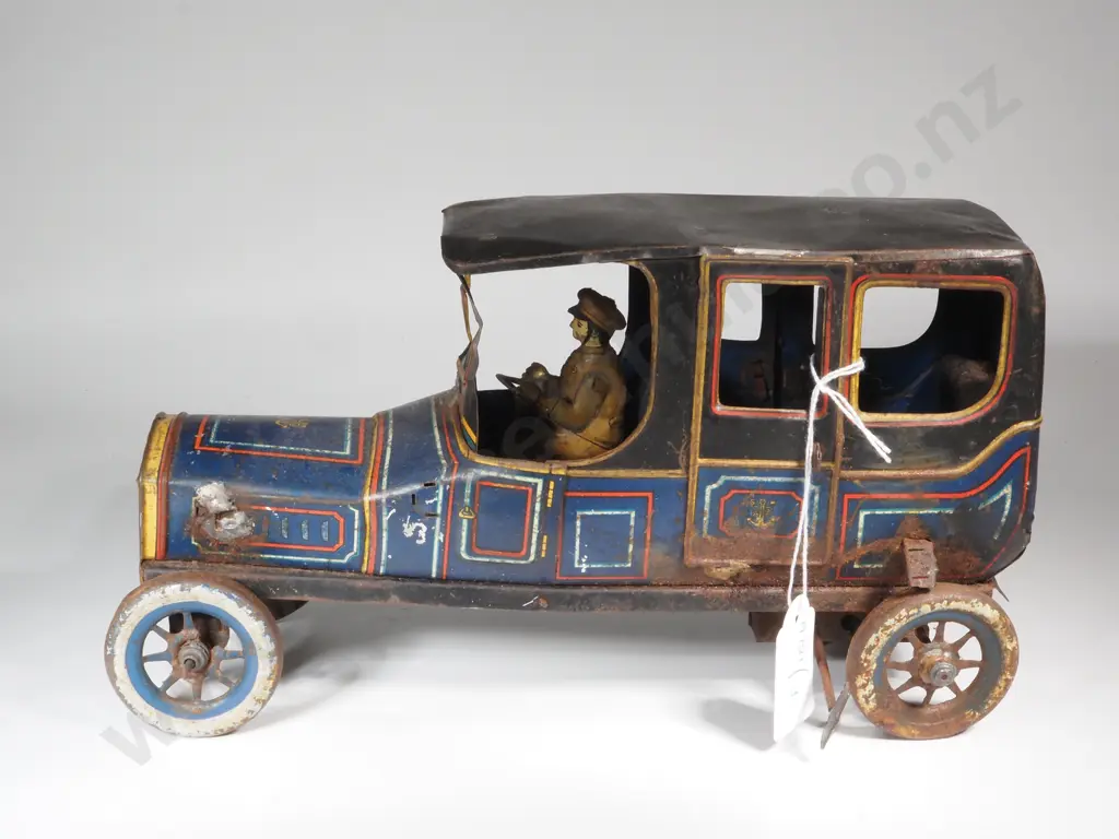 Vintage German? Wind Up  Tin Toy Limousine. Painted Blue & Numbered 210 with Driver A/F Image 1++