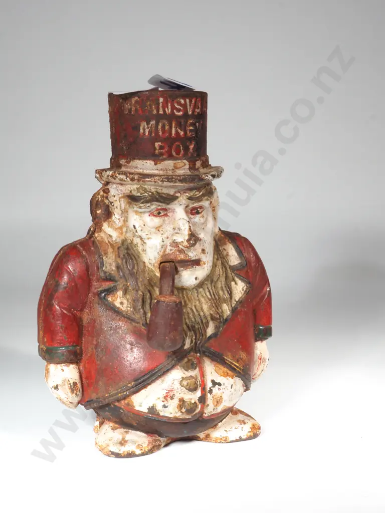 Cast Iron Transvaal Money Box with President Kruger Figure Image 1++