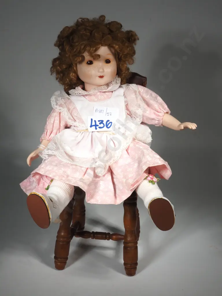 Hillview Lane Porcelain Doll  Complete with A Spindle Back Chair  Image 1++