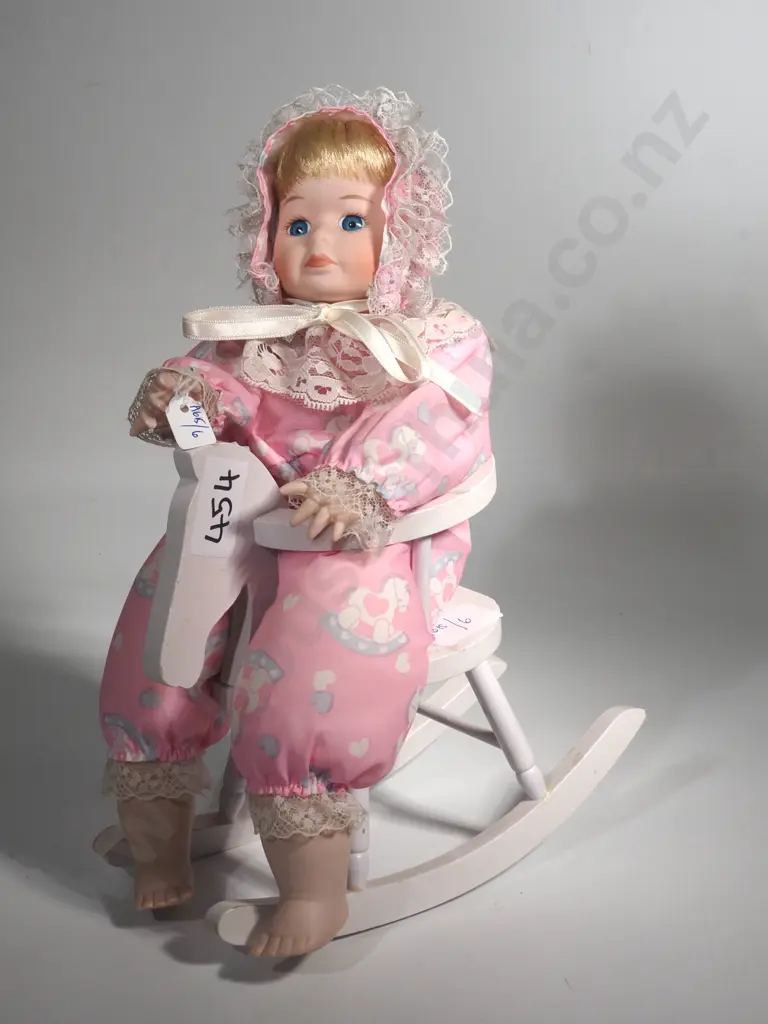 Vintage Porcelain Baby Doll On A Rocking Horse With Music & Movement Image 1++
