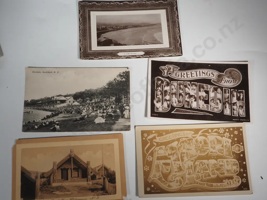 Collection Of Vintage NZ Postcards Including Law Courts Dunedin, Boys High Dunedin, Routeburn Valley, St Clair, Qtown Image 1++