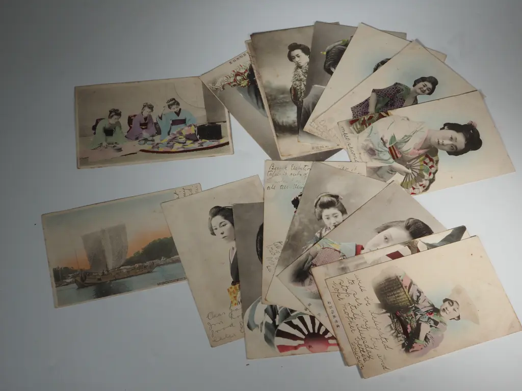 Collection of Vintage Asian Postcards Including Japanese Junks & Beauties Image 1++