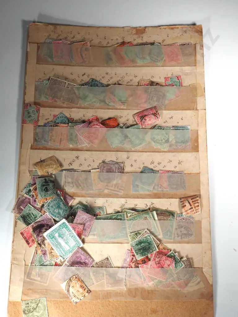 Collection Of Stamps From India On A Board  Image 1++