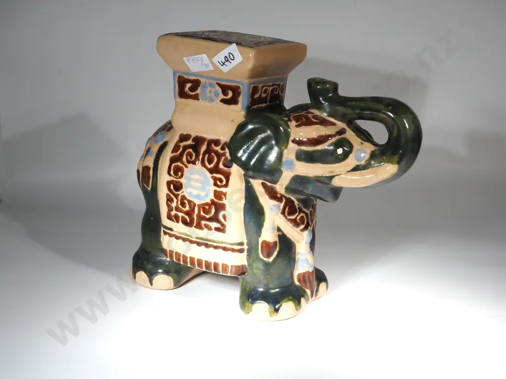 Large Vintage Asian Ceramic Elephant Plant Stand. Image 1++