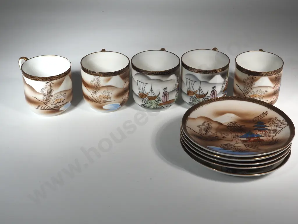 Set of Five Japanese Lithophane Cups & Saucers. Image 1++