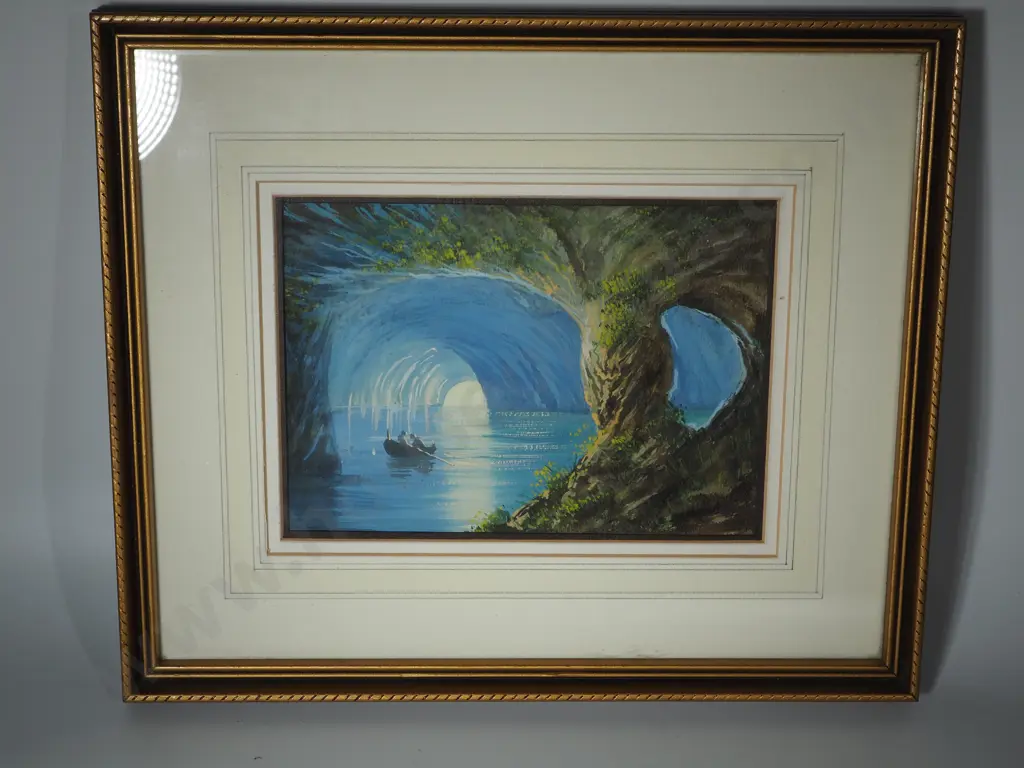 Unsigned. Scene of the Grotto Azzurra (Blue Grotto), Capri Italy. Watercolour. Image 1++