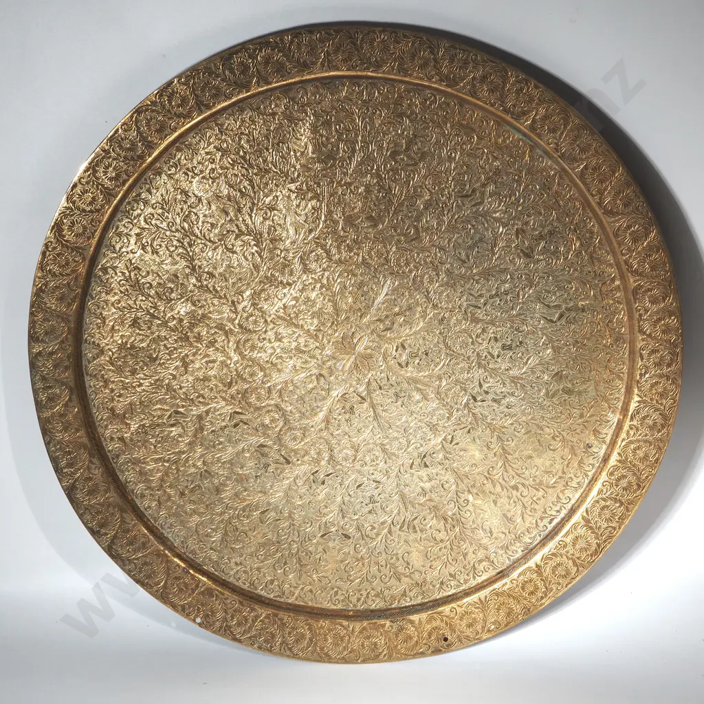 Brass Highly Engraved Middle Eastern Serving Tray. Image 1++