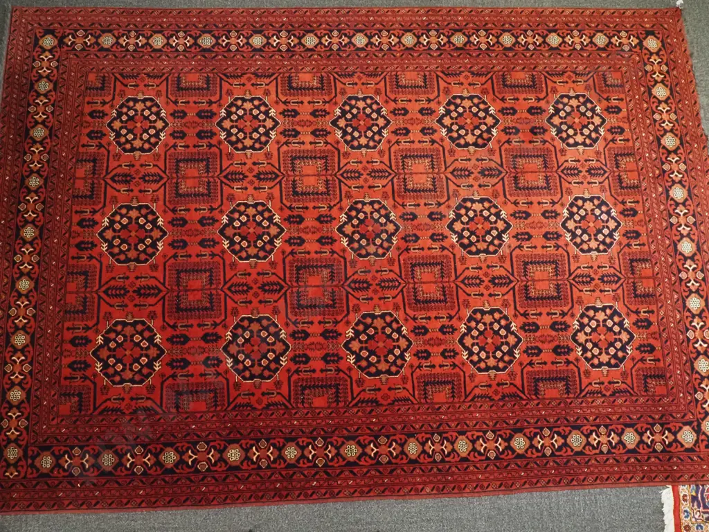Large Handknotted Turkoman Persian Rug in Blues Creams & Reds Image 1++
