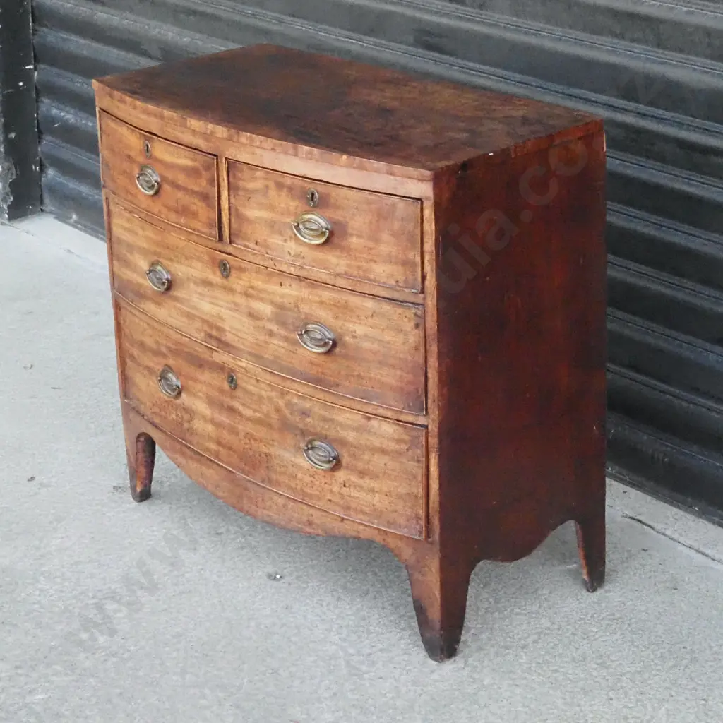 A 19th Regency Bow Front Mahogany Chest Of Four Drawers Image 1++