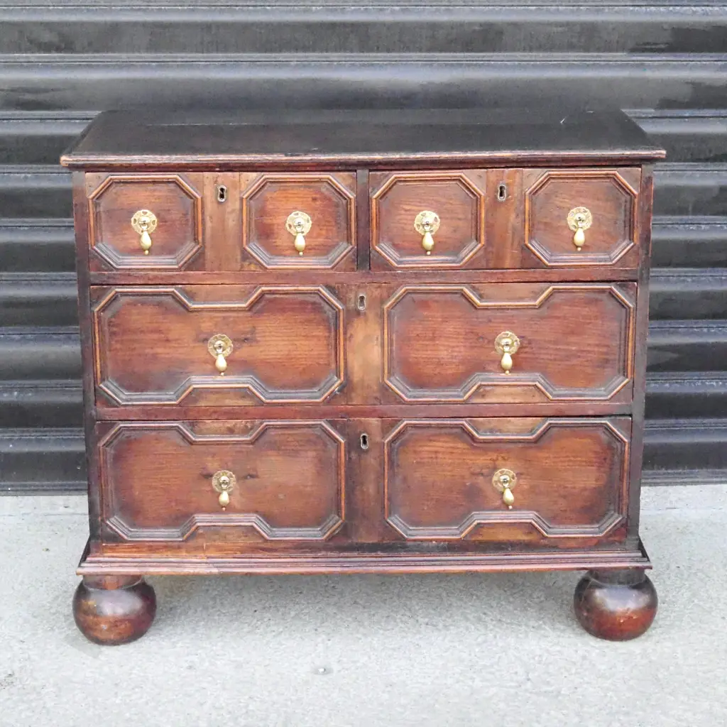 Antique Jacobean Style  Oak Chest of Drawers with Brass Teardrop Handles Image 1++