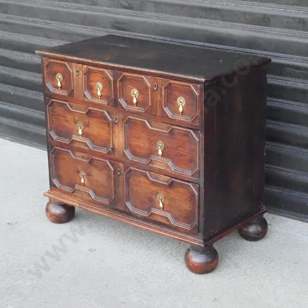 Antique Jacobean Style  Oak Chest of Drawers with Brass Teardrop Handles Image 1++