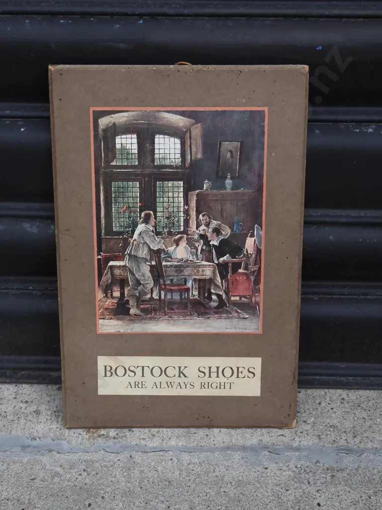 Advertising Cardboard For Bostock Shoes Depicting A Painting By Munkacsy Elbeszeles Titled "The Two Families" Image 1++