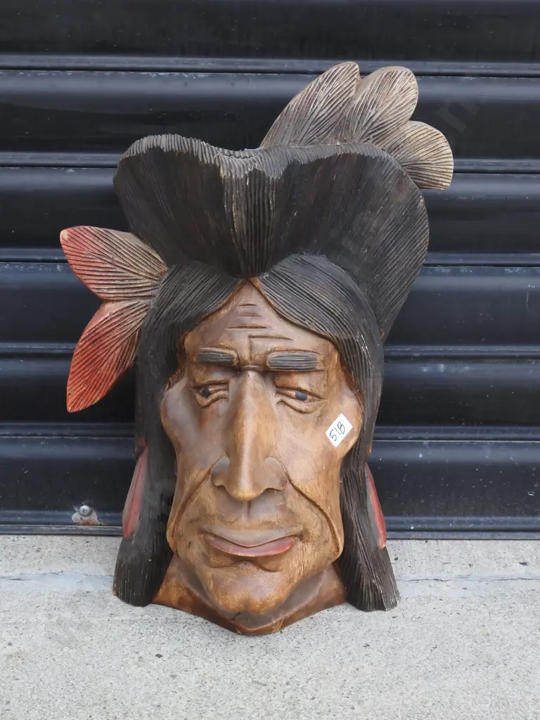 Vintage Hand Carved Wall Hanging Bust Of A Native American  Image 1++