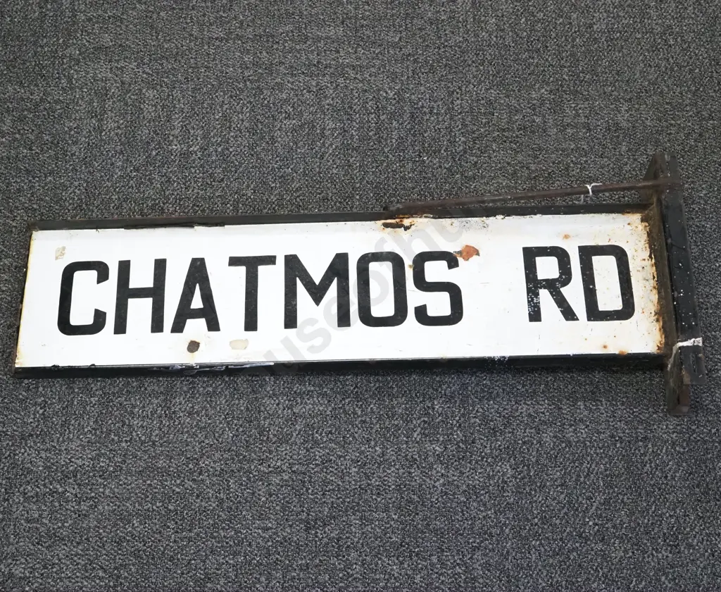 Enameled Street Sign in Black a Mount- Chatmos Rd. Image 1++