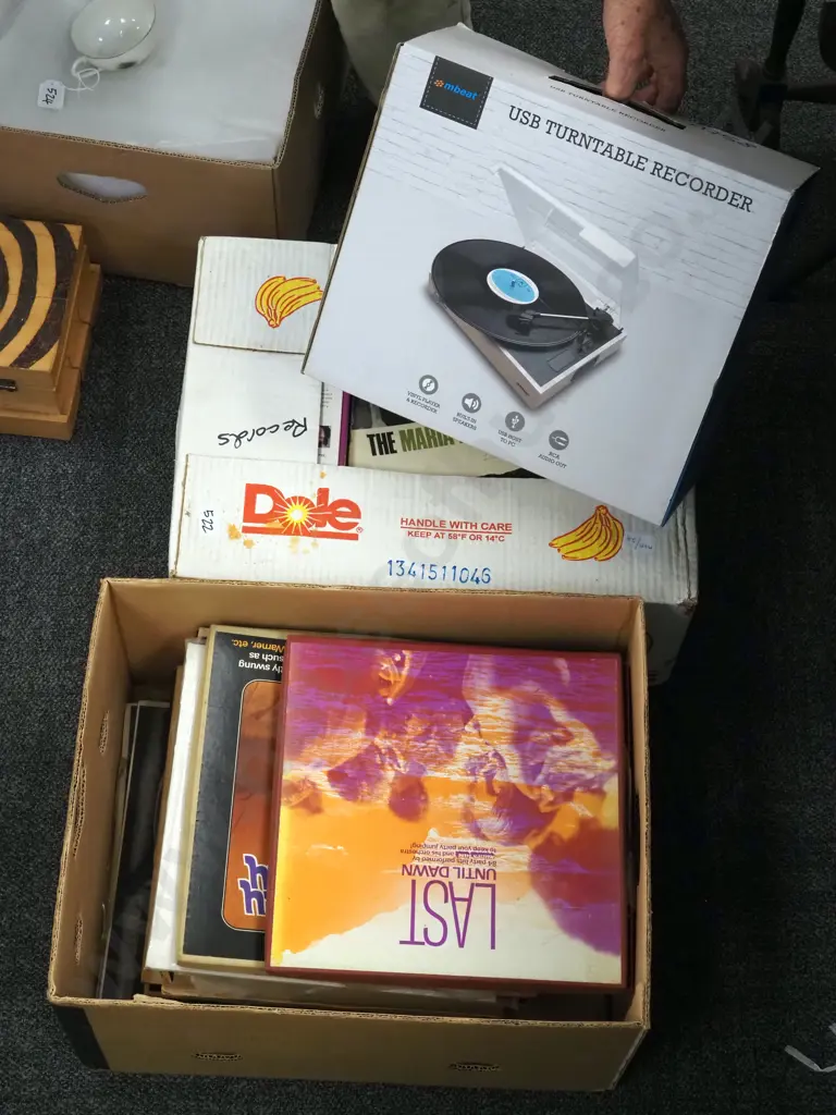 mbeat MB-USBTR128 Retro Turntable Recorder w Bluetooth & USB Direct Recording Together w A Large Collection of Vinyl Image 1++