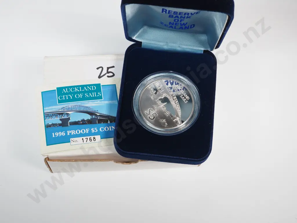 1996 Auckland Proof $5 Silver Coin  Image 1++