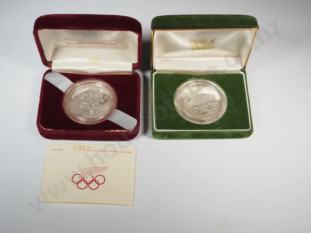 Two New Zealand Cased Silver Dollars  Image 1++