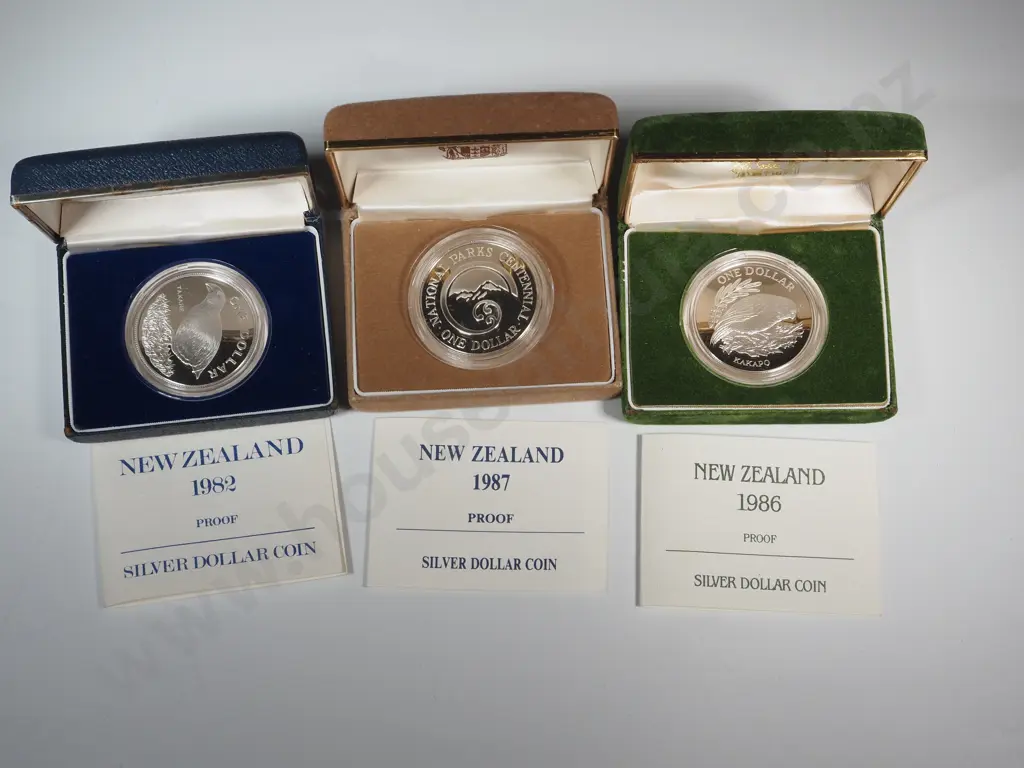 Three New Zealand Proof Silver One Dollar Coins Image 1++