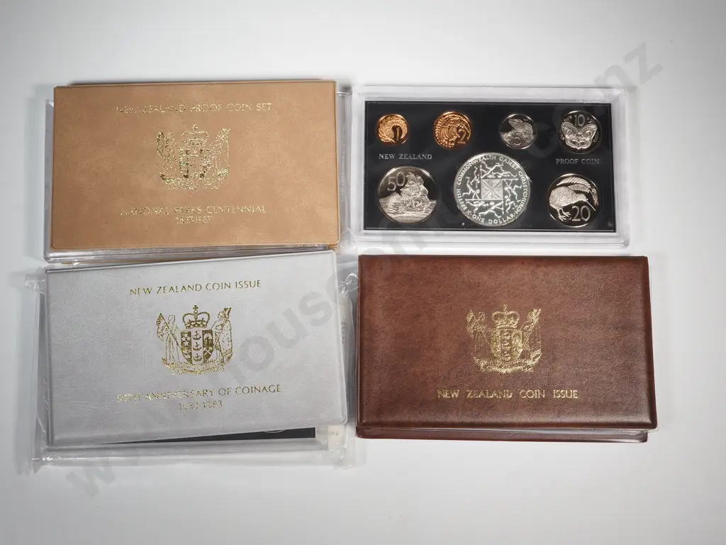 Four New Zealand Proof Sets w Sterling Silver One Dollar Coins  Image 1++