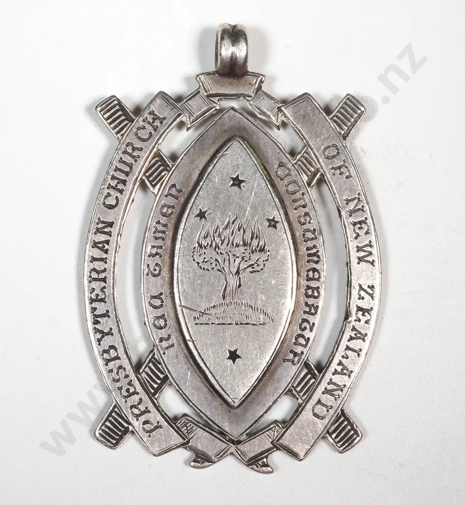 1906 Sterling Silver Presbyterian Church General Assembly Prize Medal to Jessie Mitchell - Made by G & T Young Image 1++