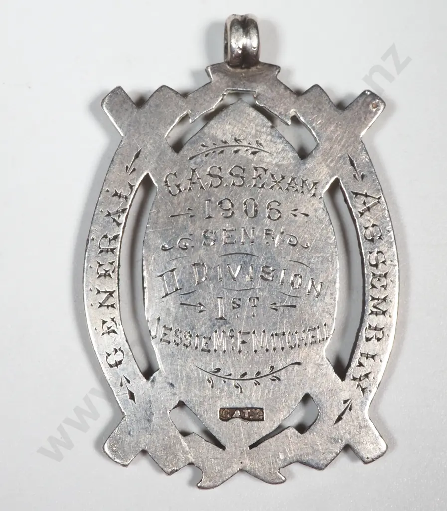 1906 Sterling Silver Presbyterian Church General Assembly Prize Medal to Jessie Mitchell - Made by G & T Young Image 1++