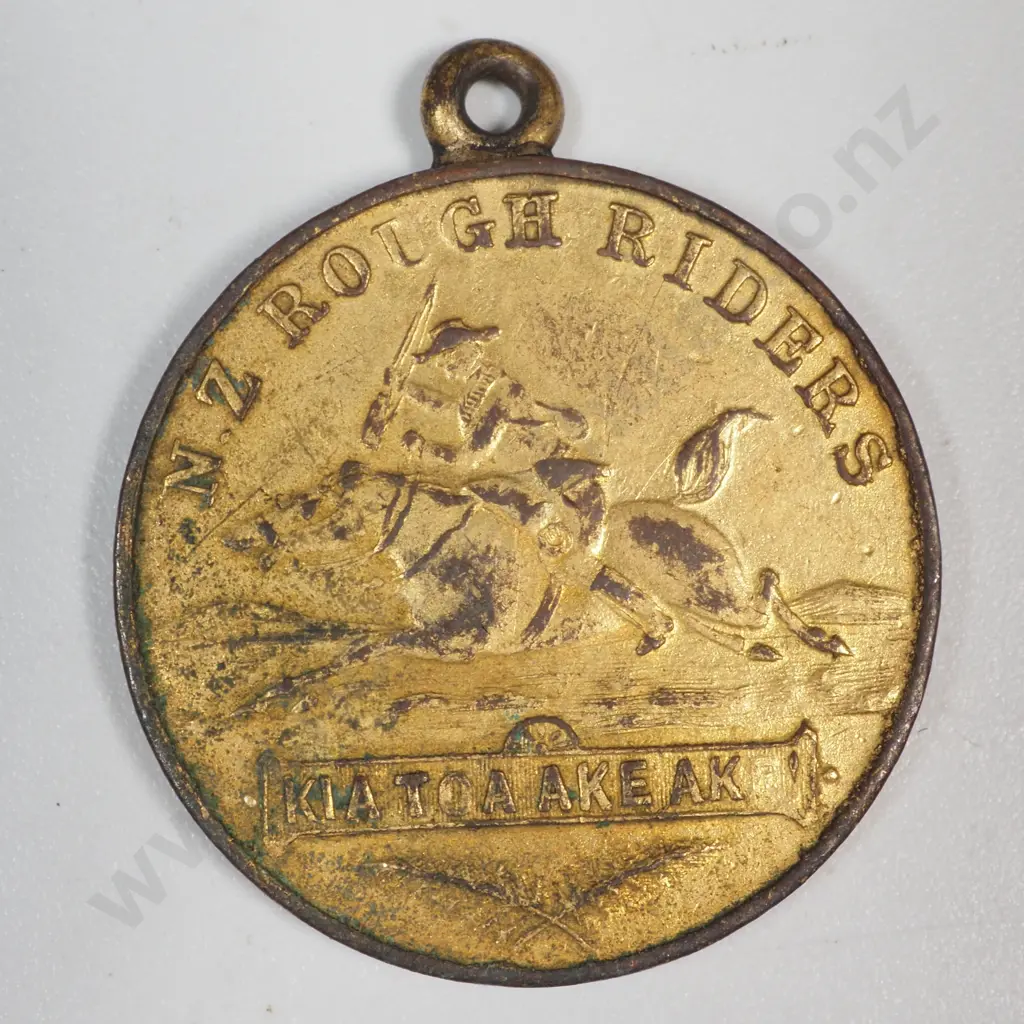 Boer War New Zealand Rough Riders Departure Gilt Medalette  Image 1++