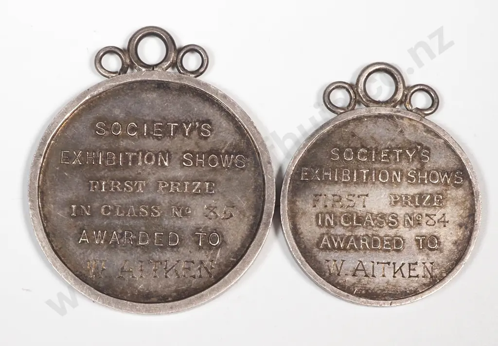 Two 1890 Sterling Silver Dunedin Exhibition Prize Medals to W Aitken Image 1++