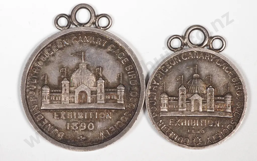 Two 1890 Sterling Silver Dunedin Exhibition Prize Medals to W Aitken Image 1++
