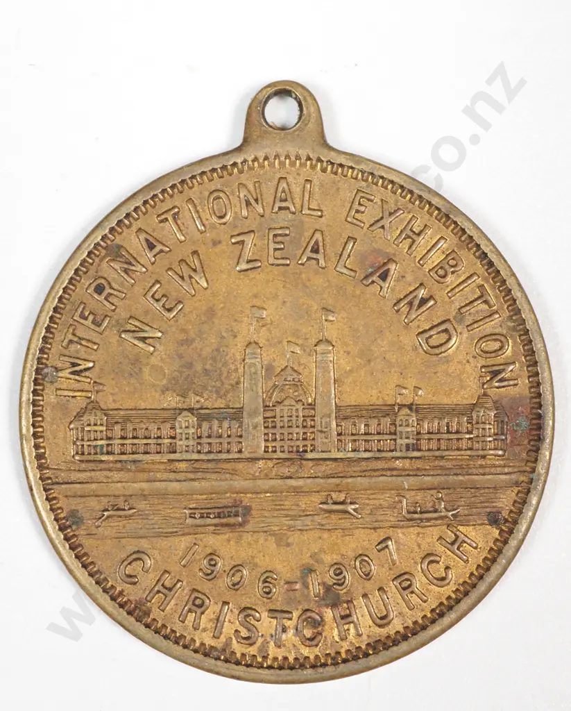 1906-07 Christchurch Exhibition Gilt Medalette  Image 1++