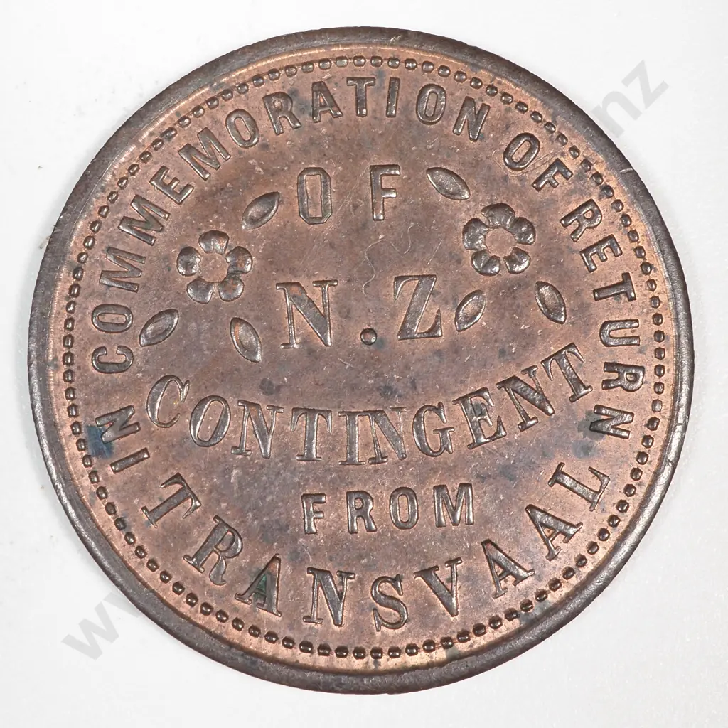 Palmerston North Token - J R Montague Commemorating the Return of the New Zealand Contingent from Transvaal Image 1++