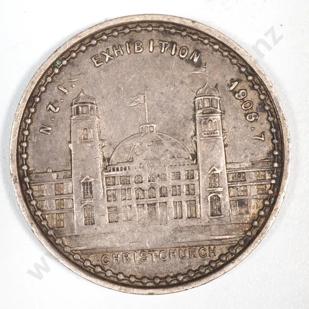 1906-07 Christchurch Exhibition Silver Token  Image 1++