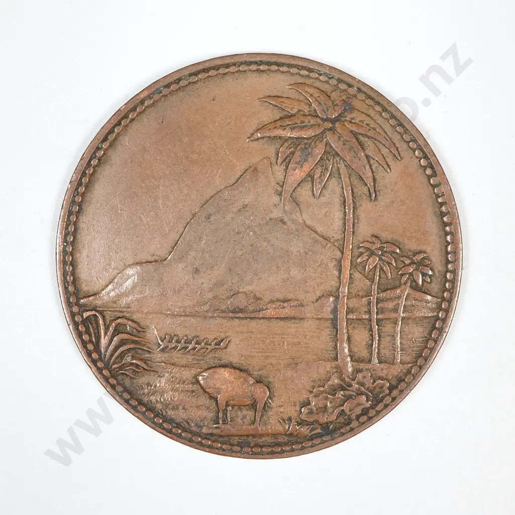 1875 New Zealand Gilmour Penny Token - New Plymouth w Beaded Border on Both Sides Image 1++
