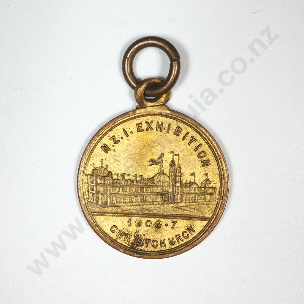 1906-07 Christchurch Exhibition Gilt Medalette  Image 1++