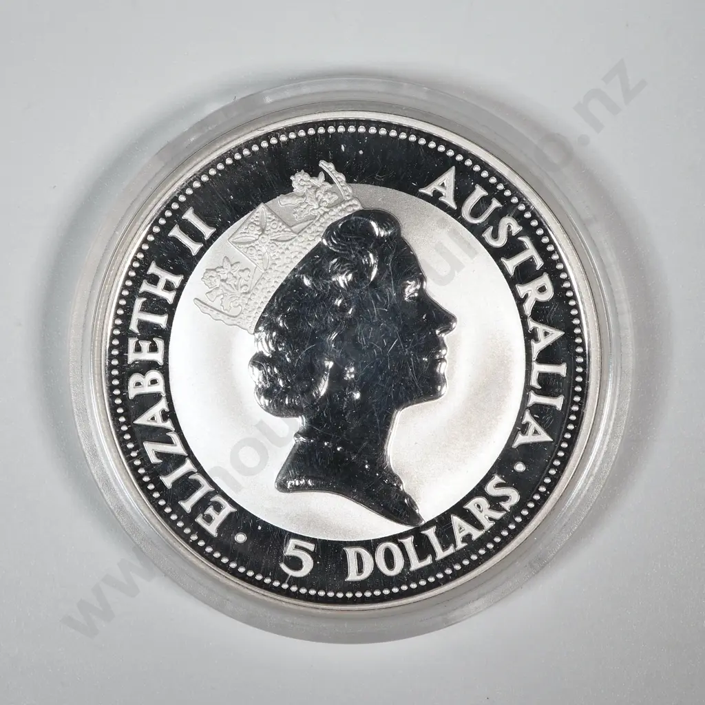 1991 Australian Five Dollar Kookaburra One Ounce Silver Coin  Image 1++