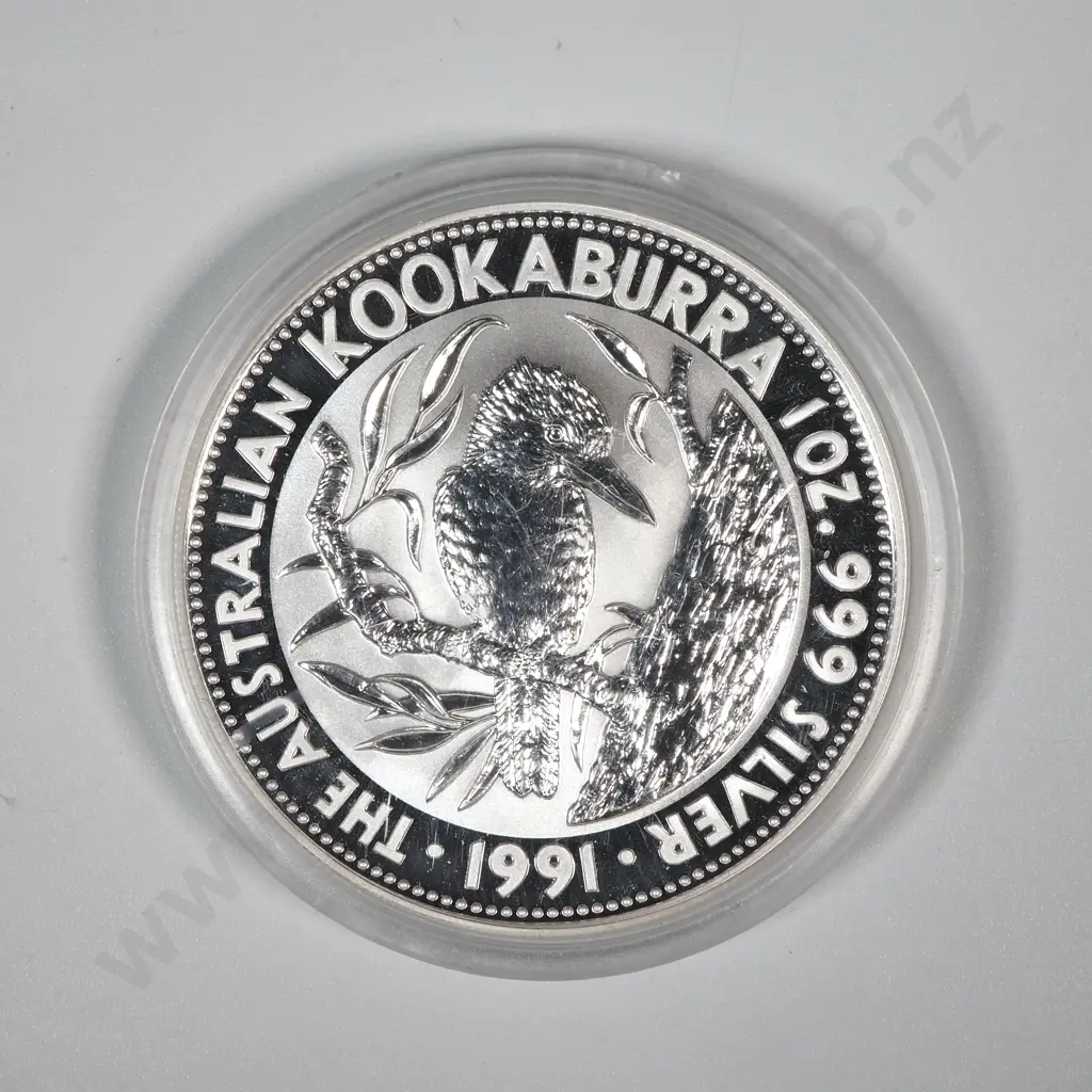 1991 Australian Five Dollar Kookaburra One Ounce Silver Coin  Image 1++