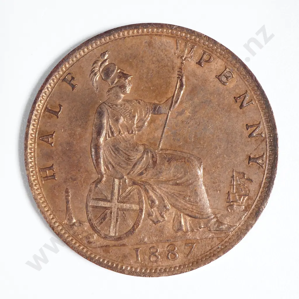 1887 United Kingdom Half Penny Coin UNC CV $225 USD  Image 1++