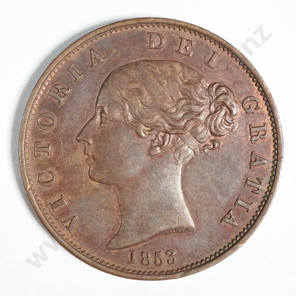 1853/2 United Kingdom Half Penny Coin EF CV $225 USD  Image 1++