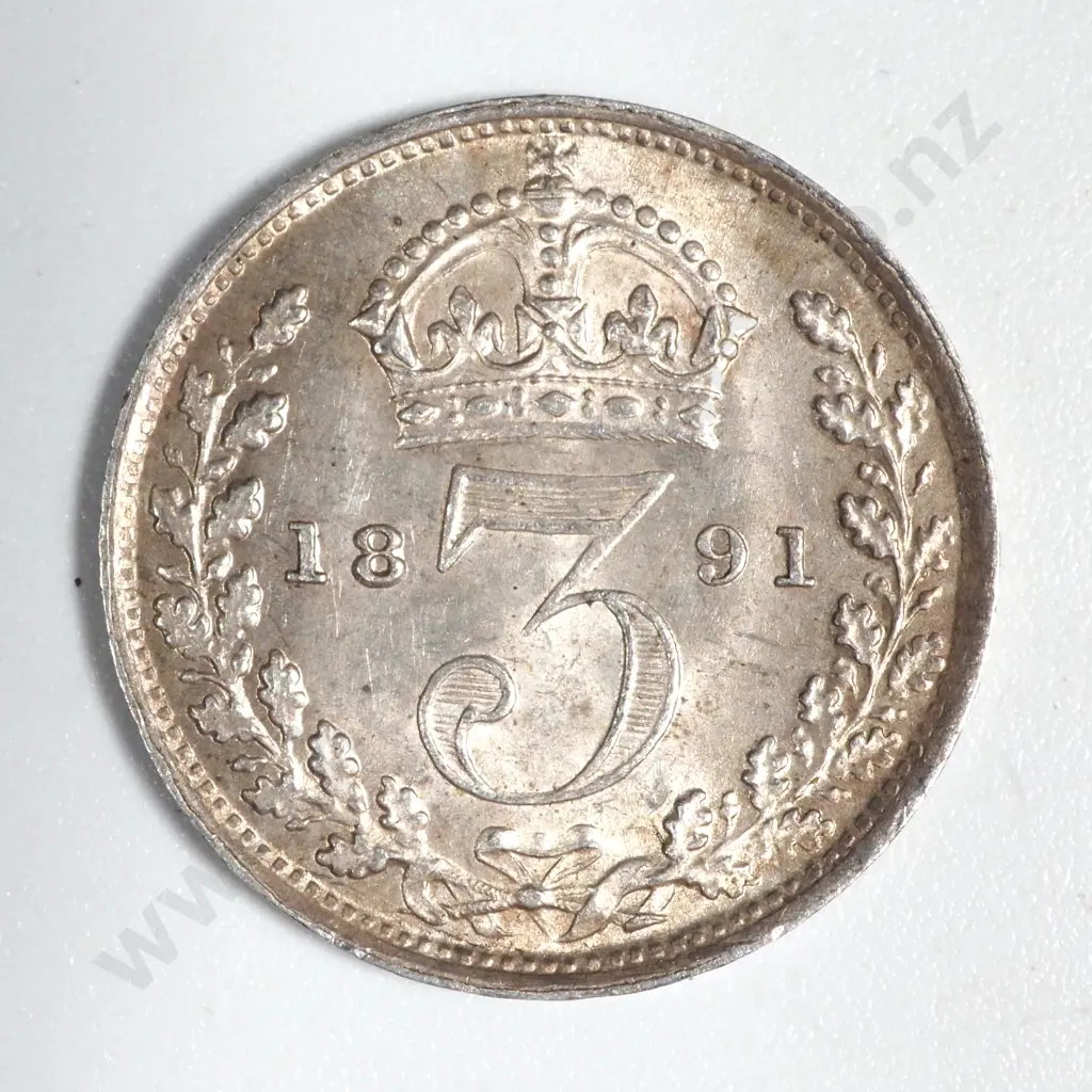 1891 United Kingdom Jubilee Head Threepence Image 1++