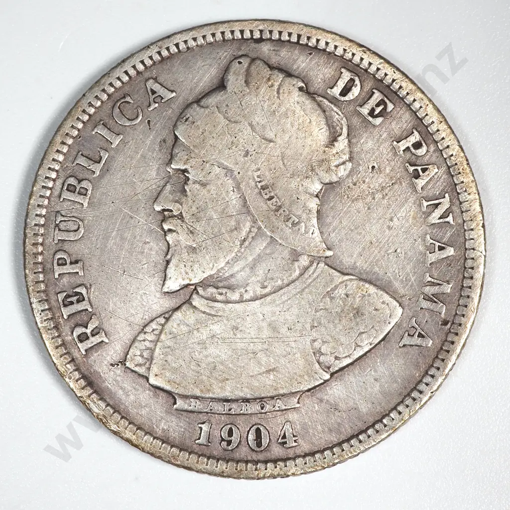 1904 Panama Silver 25 Cent Half Dollar - Scratches  Image 1++